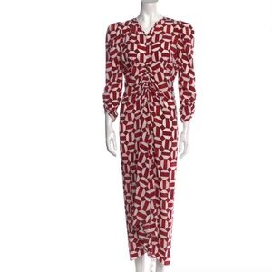 Isabel Marant silk red and white patterned flowy maxi dress.